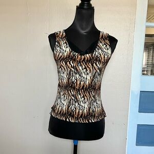 Vintage 90s grunge tiger striped lace trim cami tank top
